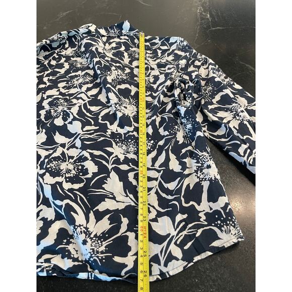 Jones New York Sport Navy/White Floral button up blouse XL 100% Cotton - Picture 8 of 9